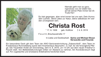 Traueranzeige von Christa Rost von Der Bote