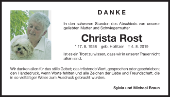 Traueranzeige von Christa Rost von Der Bote
