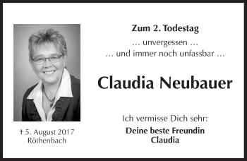 Traueranzeige von Claudia Neubauer von Pegnitz-Zeitung