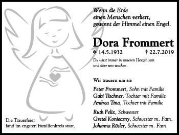 Traueranzeige von Dora Frommert von Der Bote