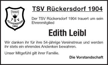 Traueranzeige von Edith Leibl von Pegnitz-Zeitung