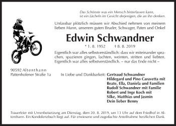Traueranzeige von Edwin Schwandner von Der Bote