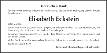 Traueranzeige von Elisabeth Eckstein von Der Bote