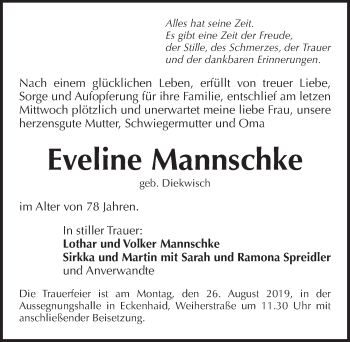 Traueranzeige von Eveline Mannschke von Pegnitz-Zeitung