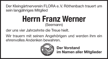 Traueranzeige von Franz Werner von Pegnitz-Zeitung