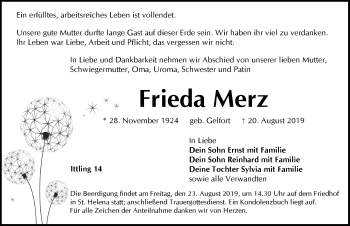 Traueranzeige von Frieda Merz von Pegnitz-Zeitung
