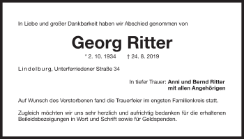 Traueranzeige von Georg Ritter von Der Bote