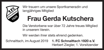 Traueranzeige von Gerda Kutschera von Pegnitz-Zeitung