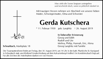 Traueranzeige von Gerda Kutschera von Pegnitz-Zeitung