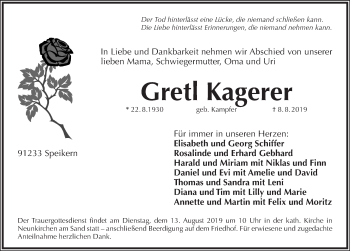 Traueranzeige von Gretl Kagerer von Pegnitz-Zeitung