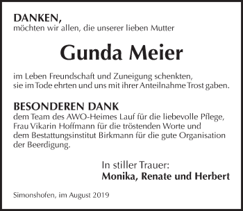 Traueranzeige von Gunda Meier von Pegnitz-Zeitung