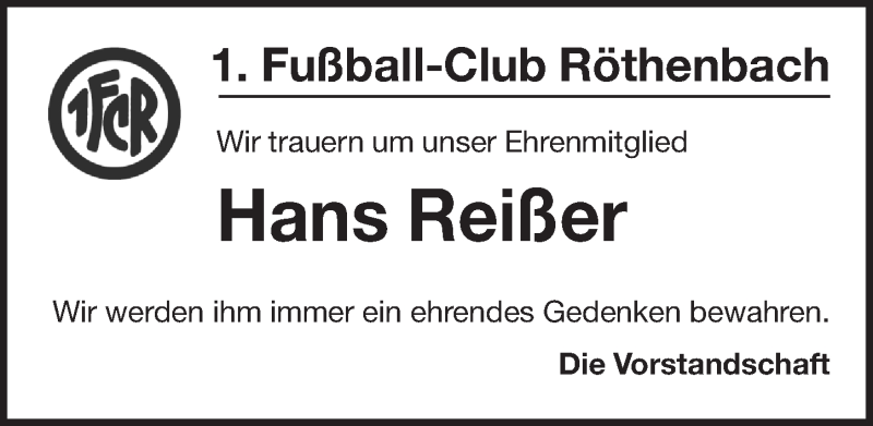  Traueranzeige für Hans Reißer vom 10.08.2019 aus Pegnitz-Zeitung