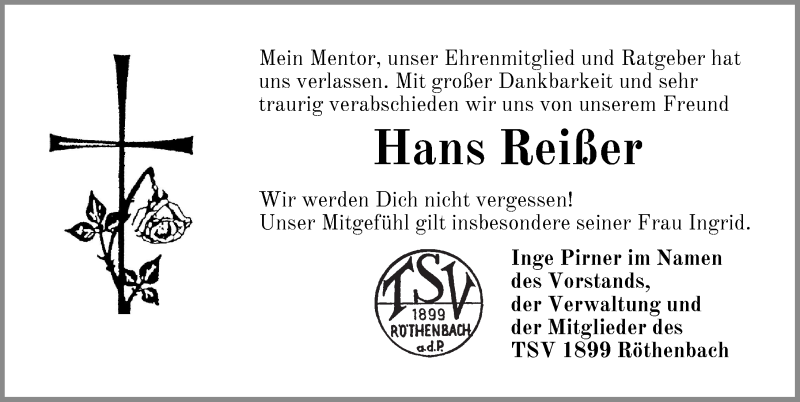  Traueranzeige für Hans Reißer vom 14.08.2019 aus Pegnitz-Zeitung