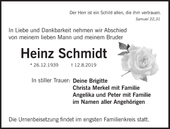 Traueranzeige von Heinz Schmidt von Pegnitz-Zeitung