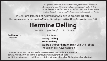 Traueranzeige von Hermine Delling von Hersbrucker Zeitung