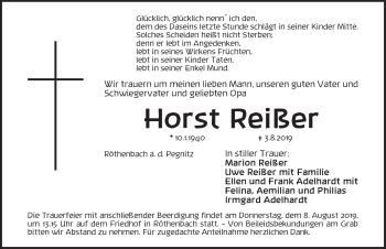 Traueranzeige von Horst Reißer von Pegnitz-Zeitung