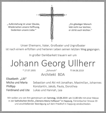 Traueranzeige von Johann Georg Ullherr von Hersbrucker Zeitung