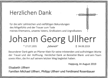 Traueranzeige von Johann Georg Ullherr von Hersbrucker Zeitung