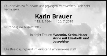 Traueranzeige von Karin Brauer von Pegnitz-Zeitung