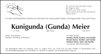 Traueranzeige von Kunigunda Meier von Pegnitz-Zeitung
