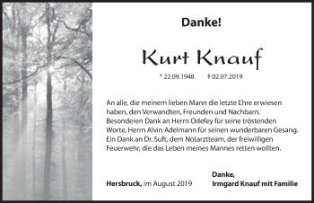 Traueranzeige von Kurt Knauf von Hersbrucker Zeitung