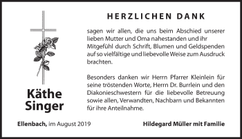 Traueranzeige von Käthe Singer von Hersbrucker Zeitung