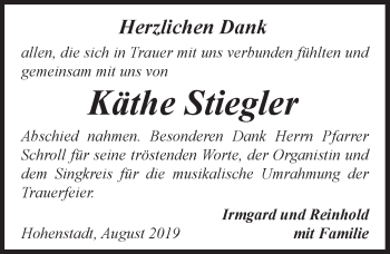 Traueranzeige von Käthe Stiegler von Hersbrucker Zeitung