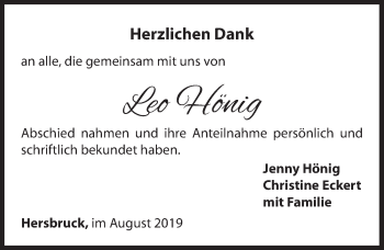 Traueranzeige von Leo Hönig von Hersbrucker Zeitung