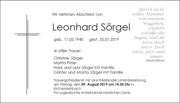 Traueranzeige von Leonhard Sörgel von Hersbrucker Zeitung