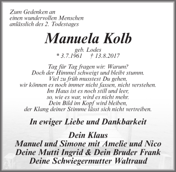 Traueranzeige von Manuela Kolb von Pegnitz-Zeitung