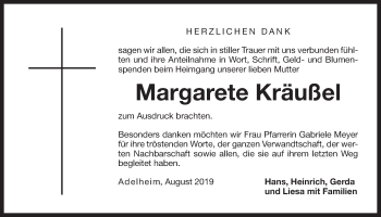 Traueranzeige von Margarete Kräußel von Der Bote