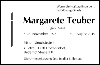 Traueranzeige von Margarete Teuber von Der Bote