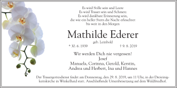 Traueranzeige von Mathilde Ederer von Der Bote