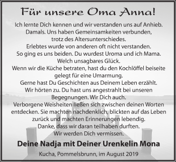 Traueranzeige von Oma Anna  von Hersbrucker Zeitung