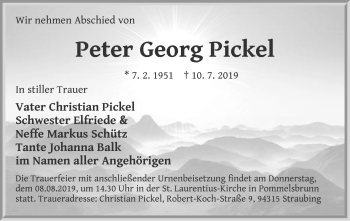 Traueranzeige von Peter Georg Pickel von Hersbrucker Zeitung