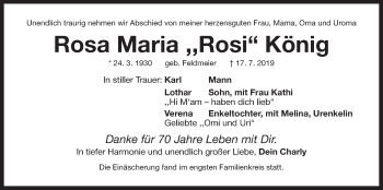 Traueranzeige von Rosa Maria König von Der Bote