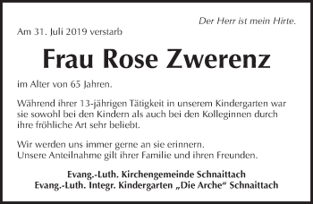 Traueranzeige von Rose Zwerenz von Pegnitz-Zeitung
