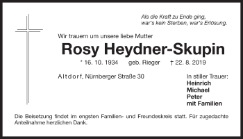 Traueranzeige von Rosy Heydner-Skupin von Der Bote