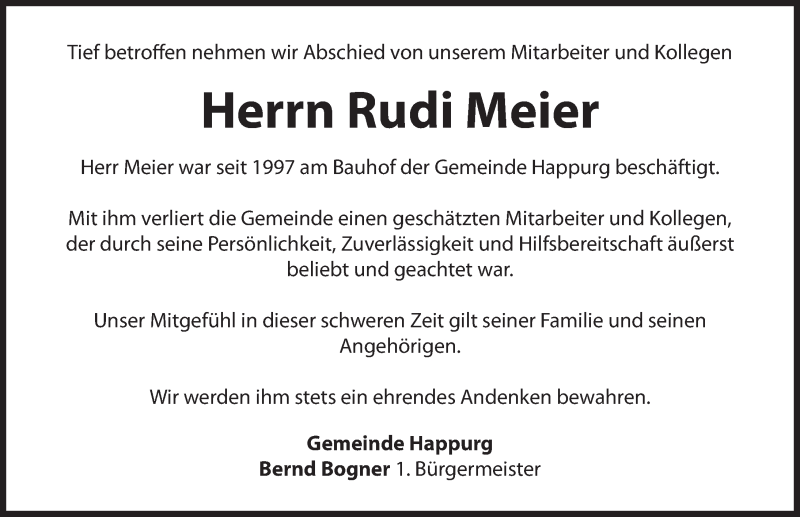  Traueranzeige für Rudi Meier vom 06.08.2019 aus Hersbrucker Zeitung