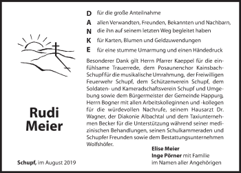 Traueranzeige von Rudi Meier von Hersbrucker Zeitung