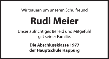 Traueranzeige von Rudi Meier von Hersbrucker Zeitung