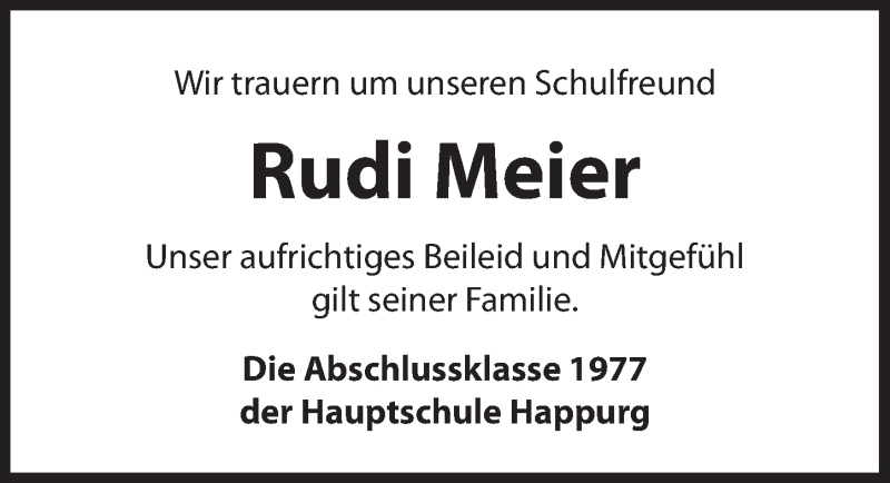  Traueranzeige für Rudi Meier vom 08.08.2019 aus Hersbrucker Zeitung