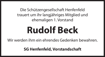 Traueranzeige von Rudolf Beck von Hersbrucker Zeitung