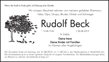 Traueranzeige von Rudolf Beck von Hersbrucker Zeitung