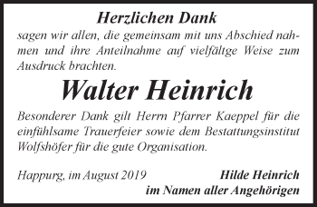 Traueranzeige von Walter Heinrich von Hersbrucker Zeitung