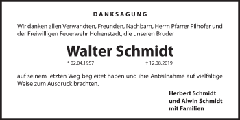 Traueranzeige von Walter Schmidt von Hersbrucker Zeitung