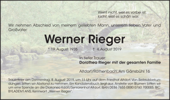 Traueranzeige von Werner Rieger von Der Bote