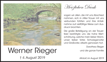 Traueranzeige von Werner Rieger von Der Bote