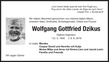 Traueranzeige von Wolfgang Gottfried Dzikus von Der Bote