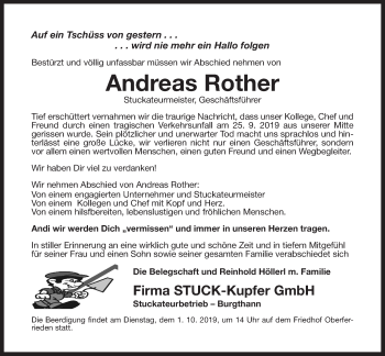 Traueranzeige von Andreas Rother von Der Bote